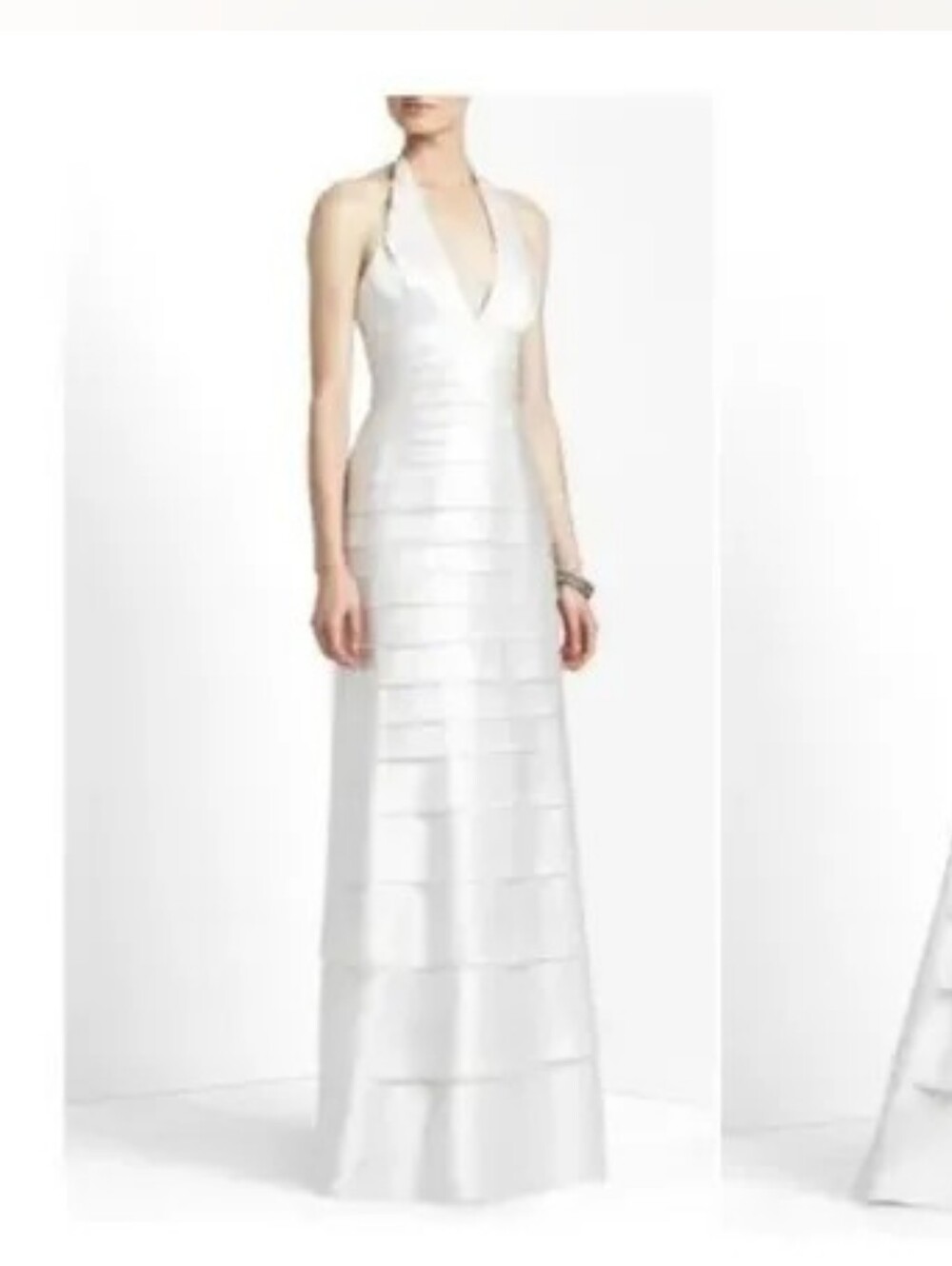 BCBG Maxazria Remy Vintage Y2K White Tiered Satin Evening Dress - Women size 6